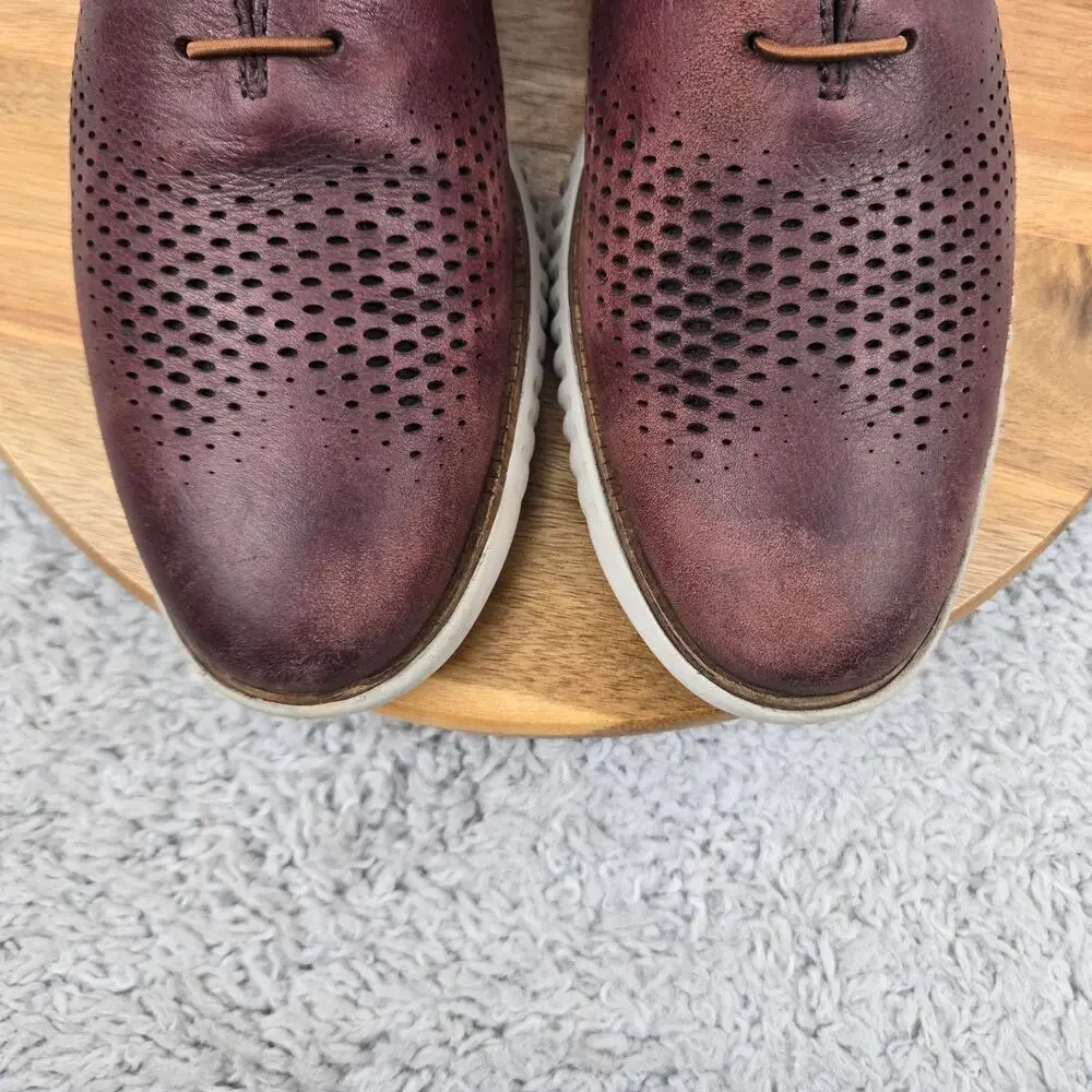Cole Haan Mens 10.5M ZeroGrand Maroon Laser Casual Daily Wingtip Casual Oxford